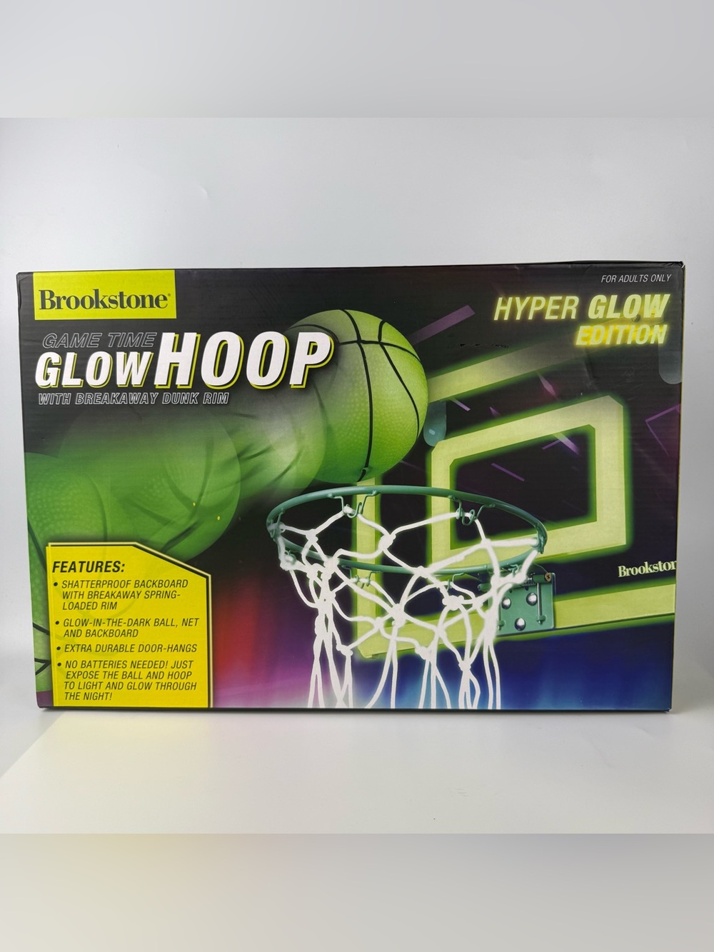 Brookstone Glow Hoop Door Basketball Set Breakaway Dunk Rim Glow In Dark NEW